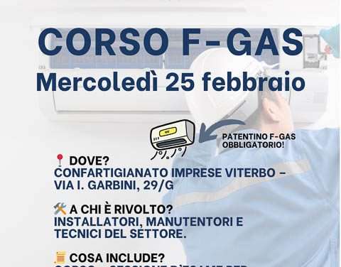 Confartigianato Imprese di Viterbo: corso per il rilascio o il rinnovo della Certificazione F-GAS